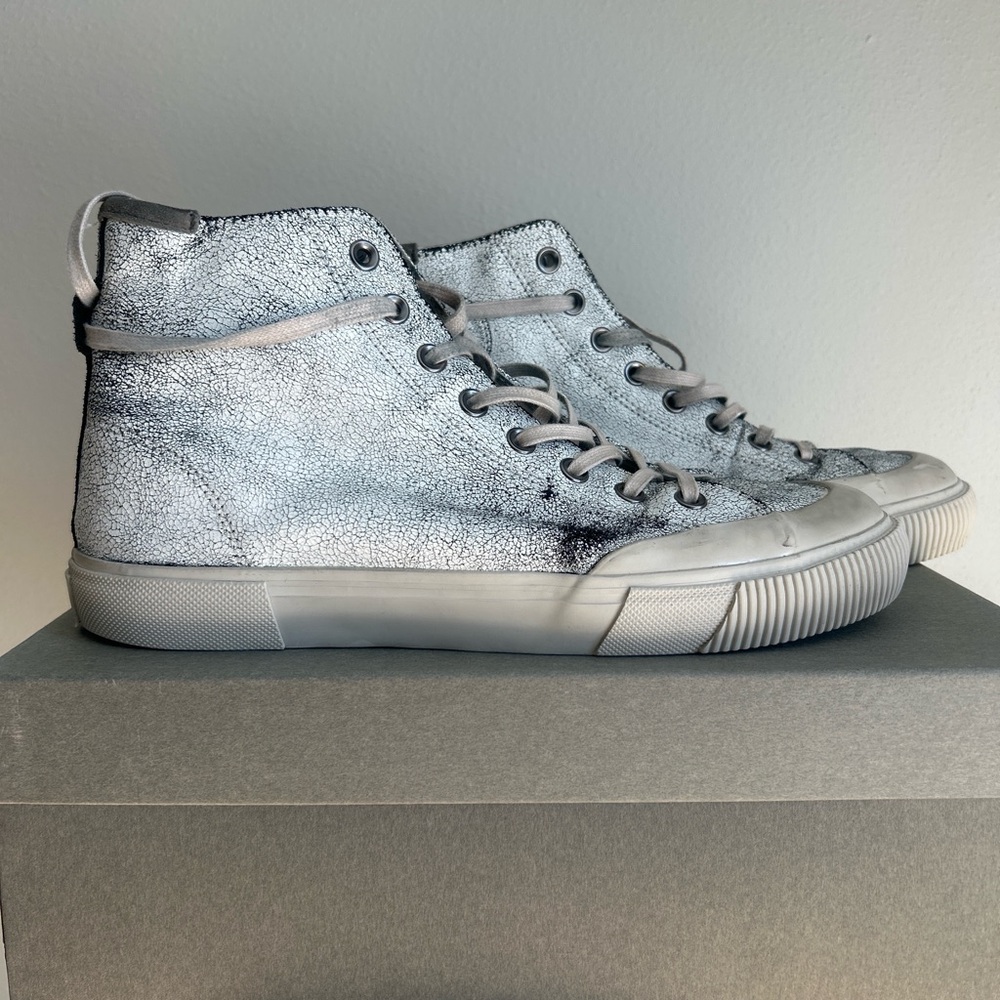 All saints Dumont High Top Cracked Leather Sneakers in Chalk White